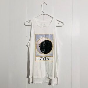 Zyia White Graphic Moon Muscle Tank Top